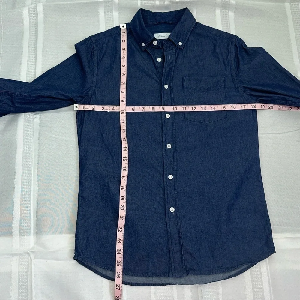Saturdays NYC Mens XS Indigo Button-Down Collar Cotton Chambray Shirt